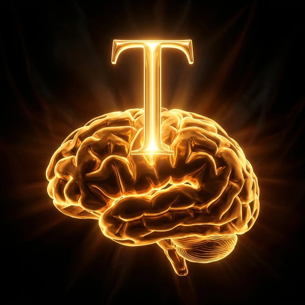 Brain Ro-T-uscany logo · cervello dorato con pilastro T